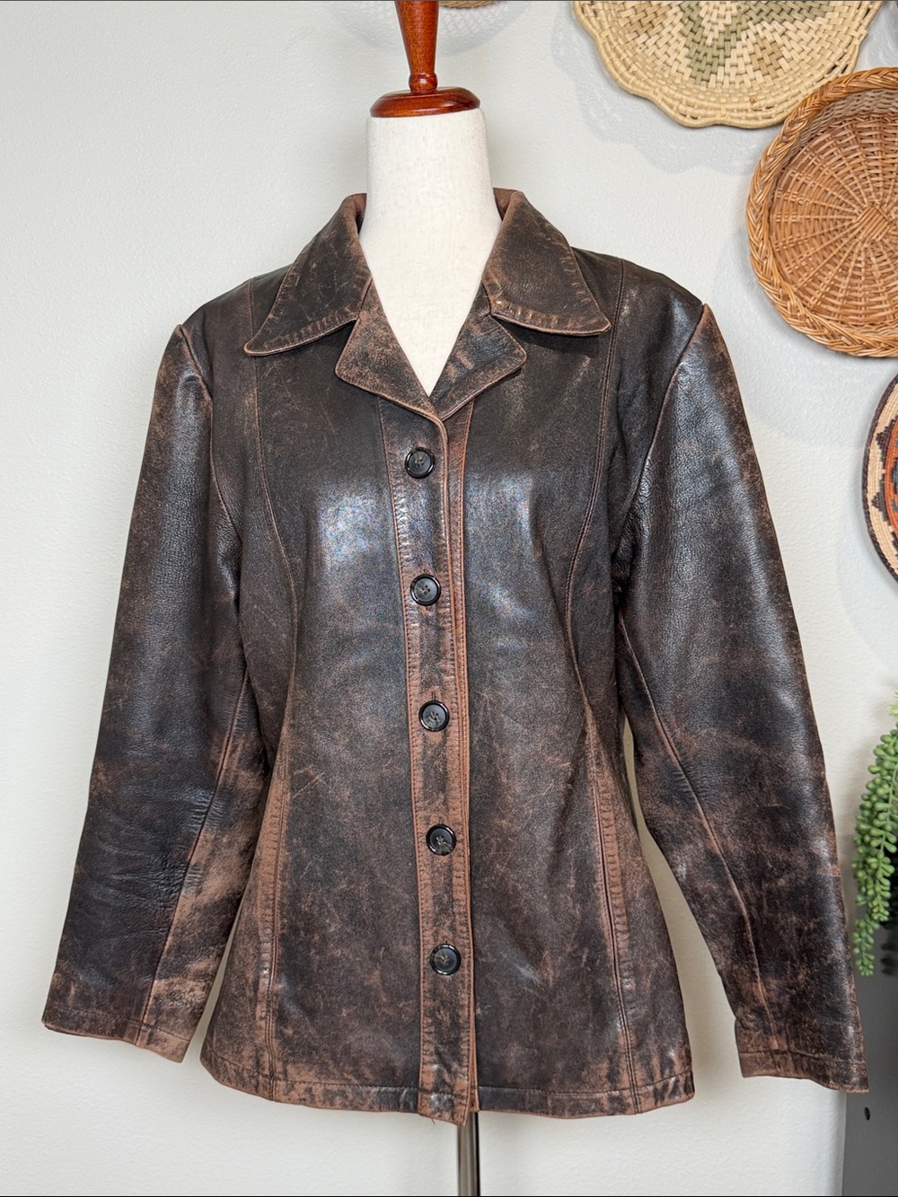 Women’s Y2K Vintage Wilsons Leather Jacket Brown Maxima  Distressed Size Large